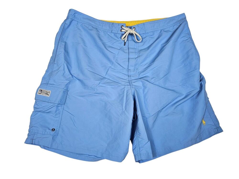 Polo Ralph Lauren Men's 2XB Big & Tall Light Blue Swim Trunks, Cargo Pocket